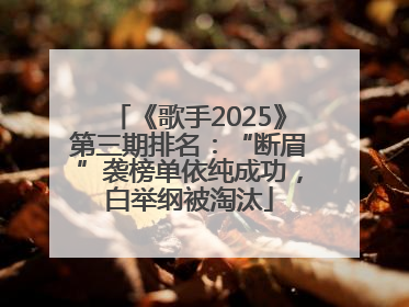 《歌手2025》第三期排名：“断眉”袭榜单依纯成功，白举纲被淘汰