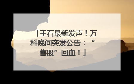 王石最新发声！万科晚间突发公告：“售股”回血！